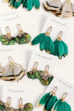 Load image into Gallery viewer, Emerald Gold Dipped Fall Feather Tassel Statement Earrings