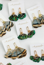 Load image into Gallery viewer, Brown Striped Fall Feather Statement Tassel Earrings