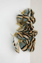 Load image into Gallery viewer, Brown Striped Fall Feather Statement Tassel Earrings