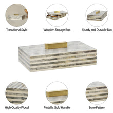 Load image into Gallery viewer, Bone 9" Rectangle Box Light Gray/Gold