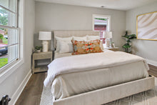 Load image into Gallery viewer, Queen Upholstered Bed - Oblong Mustard Pattern