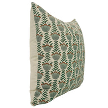 Load image into Gallery viewer, Decorative Block Print Linen Blend Pillow Cover - Lotus: Linen Blend / One Side / 14X14