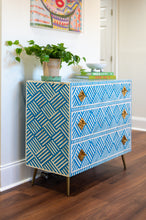 Load image into Gallery viewer, Blue/White Bone Inlay 3-Drawer Dresser/Bedside Table - Bright Blue