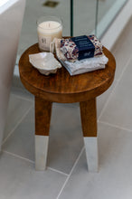Load image into Gallery viewer, Teak stool with white legs