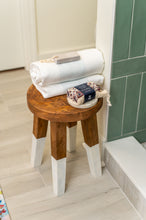 Load image into Gallery viewer, Teak stool with white legs