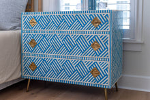 Load image into Gallery viewer, Blue/White Bone Inlay 3-Drawer Dresser/Bedside Table - Bright Blue
