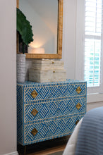 Load image into Gallery viewer, Blue/White Bone Inlay 3-Drawer Dresser/Bedside Table - Bright Blue