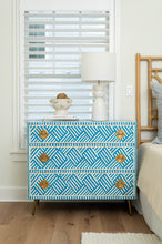 Load image into Gallery viewer, Blue/White Bone Inlay 3-Drawer Dresser/Bedside Table - Bright Blue