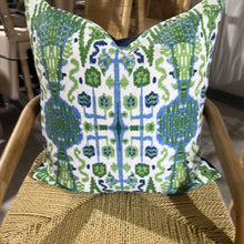 Load image into Gallery viewer, Green and Blue Ikat pillow cases with blue velvet back
