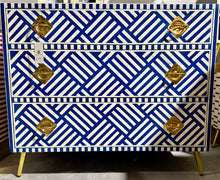 Load image into Gallery viewer, Blue/White Bone Inlay 3-Drawer Dresser/Bedside Table - Bright Blue