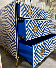 Load image into Gallery viewer, Blue/White Bone Inlay 3-Drawer Dresser/Bedside Table - Bright Blue