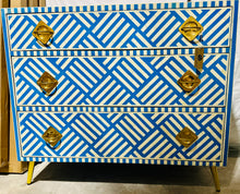 Load image into Gallery viewer, Blue/White Bone Inlay 3-Drawer Dresser/Bedside Table - Bright Blue