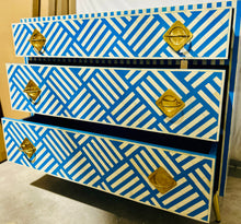 Load image into Gallery viewer, Blue/White Bone Inlay 3-Drawer Dresser/Bedside Table - Bright Blue