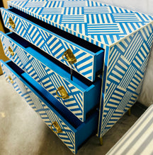 Load image into Gallery viewer, Blue/White Bone Inlay 3-Drawer Dresser/Bedside Table - Bright Blue