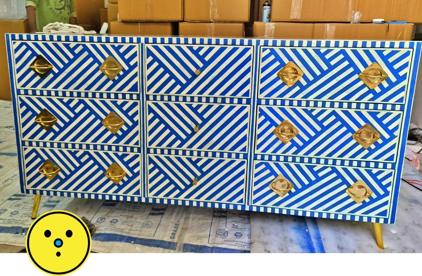 Bone Inlay 9 Drawer dresser - Blue Bone Inlay 9 Drawer dresser - Blue