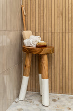Load image into Gallery viewer, Teak stool with white legs