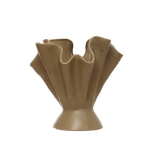 Load image into Gallery viewer, Stoneware Ruffled Vase, Reactive Glaze, Sage Color