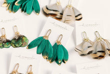 Load image into Gallery viewer, Emerald Gold Dipped Fall Feather Tassel Statement Earrings