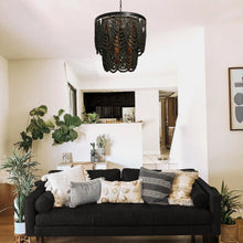 Load image into Gallery viewer, Wooden + Metal Beaded Chandelier