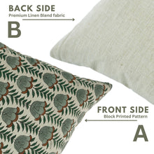Load image into Gallery viewer, Decorative Block Print Linen Blend Pillow Cover - Lotus: Linen Blend / One Side / 14X14