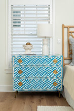 Load image into Gallery viewer, Blue/White Bone Inlay 3-Drawer Dresser/Bedside Table - Bright Blue