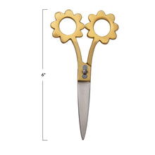 Load image into Gallery viewer, Brass Scissors with Flower Shaped Handles