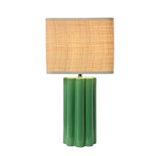 Load image into Gallery viewer, Stoneware Fluted Lamp with Raffia Shade