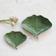 Load image into Gallery viewer, Debossed Stoneware Gingko Leaf Shaped Plates, Set of 2