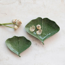 Load image into Gallery viewer, Debossed Stoneware Gingko Leaf Shaped Plates, Set of 2