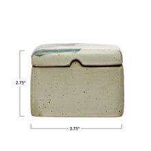 Load image into Gallery viewer, Hand-Painted Stoneware Box w/ Lid, Reactive Glaze, White & Black (Each One Will Vary)