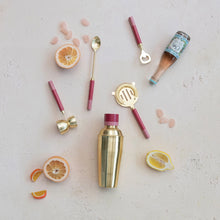 Load image into Gallery viewer, Stainless Steel Cocktail Shaker w/ Resin Top, Brass Finish and Pink