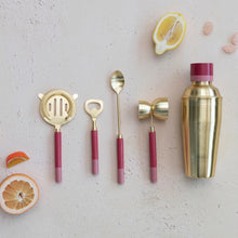Load image into Gallery viewer, Stainless Steel Cocktail Shaker w/ Resin Top, Brass Finish and Pink