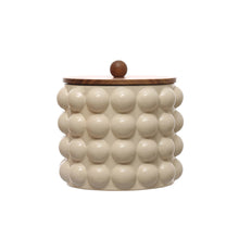 Load image into Gallery viewer, Stoneware Canister w/ Raised Dots & Acacia Wood Lid