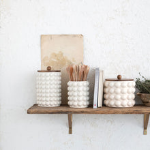 Load image into Gallery viewer, Stoneware Canister w/ Raised Dots & Acacia Wood Lid
