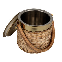 Load image into Gallery viewer, 1-1/2 Quart Stainless Brass Steel & Woven Rattan Ice Bucket w/ Mango Wood Handle