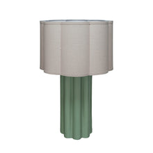 Load image into Gallery viewer, Stoneware Fluted Table Lamp w/ Linen Scalloped Shade & Swivel Neck