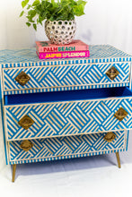 Load image into Gallery viewer, Blue/White Bone Inlay 3-Drawer Dresser/Bedside Table - Bright Blue