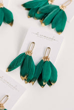 Load image into Gallery viewer, Emerald Gold Dipped Fall Feather Tassel Statement Earrings
