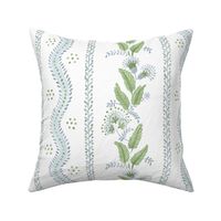 Soft Blue and greens on white Fabric