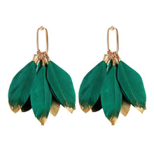 Load image into Gallery viewer, Emerald Gold Dipped Fall Feather Tassel Statement Earrings
