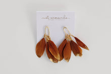 Load image into Gallery viewer, Caramel Gold Dipped Fall Feathers Statement Earrings
