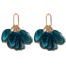 Load image into Gallery viewer, Peacock Feather Fall Statement Tassel Earrings
