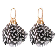 Load image into Gallery viewer, Spotted Feather Fall Statement Tassel Earrings
