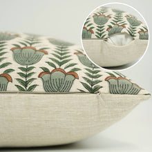 Load image into Gallery viewer, Decorative Block Print Linen Blend Pillow Cover - Lotus: Linen Blend / One Side / 22X22
