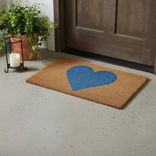 Load image into Gallery viewer, 17" X 29" Brown And Blue Heart Outdoor Coir Door Mat

