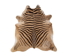 Load image into Gallery viewer, Wild Zebra Stripes on Beige Cowhide Rug: Brown / 6 X 7-8' / Zebra
