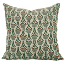 Load image into Gallery viewer, Decorative Block Print Linen Blend Pillow Cover - Lotus: Linen Blend / One Side / 14X14
