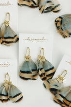 Load image into Gallery viewer, Brown Striped Fall Feather Statement Tassel Earrings
