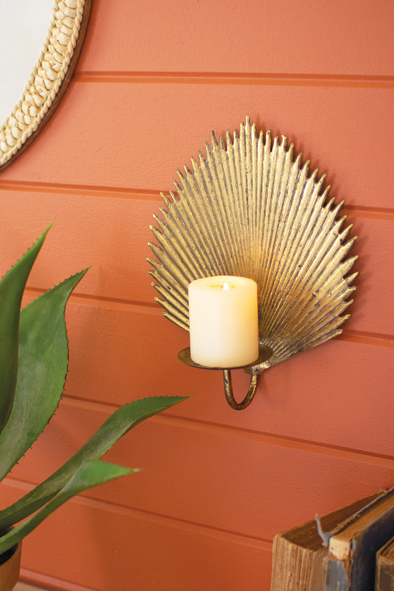 Antique Brass Palm Leaf Candle Sconce - Pre-Sale