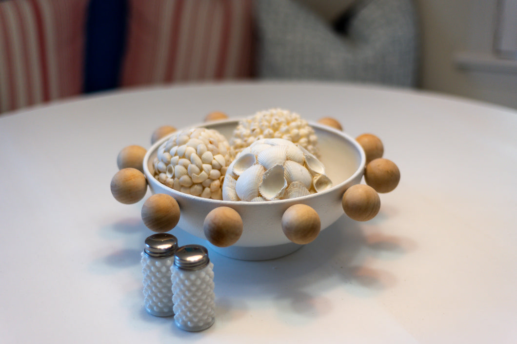 White Bowl with Wooden Orbs